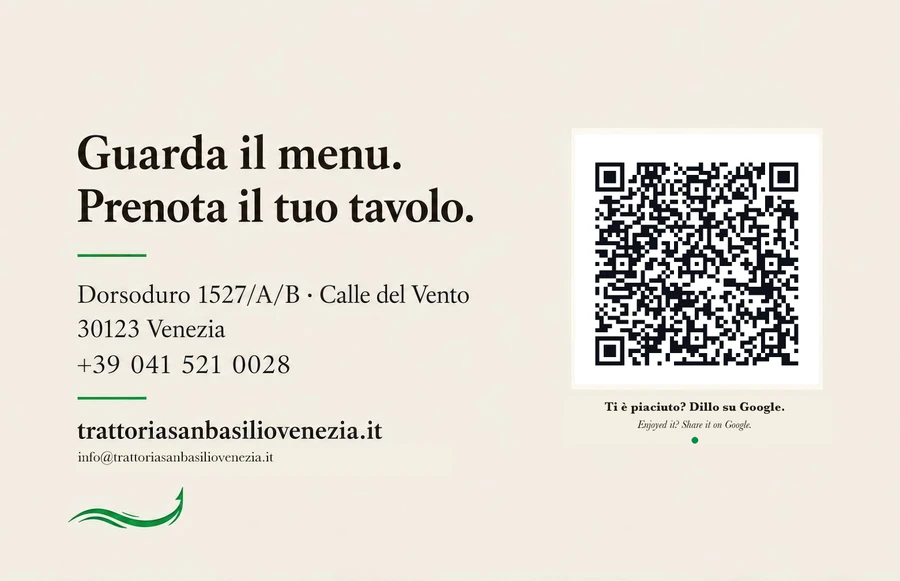 Bigliettino reale Trattoria San Basilio, con QR